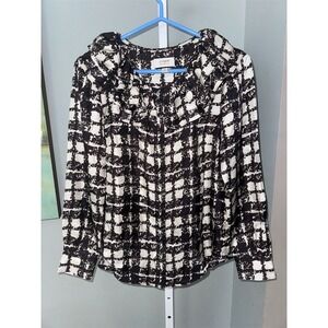NWOT J. Crew Collection Women's XS Blackwatch Plaid Silk Ruffle Collar Blouse